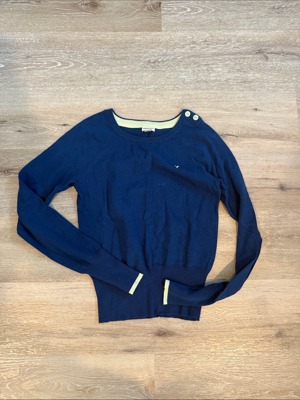 American Eagle Outfitters Navy Crewneck Sweater with Button Detail